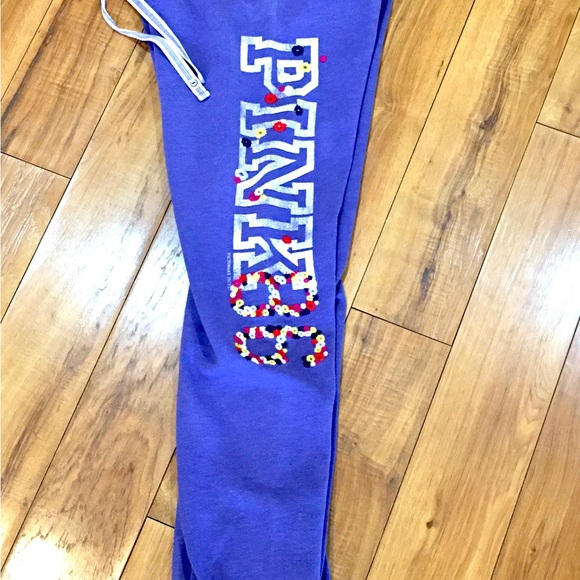 Victoria Secret Pink floral flower purple logo sweats sweatpants joggers… - Picture 10 of 16
